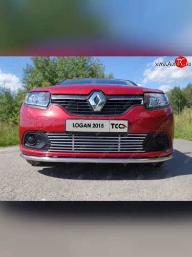 Нижняя декоративная вставка в бампер ТСС Тюнинг (d 12 мм) Renault Logan 2 дорестайлинг (2014-2018)