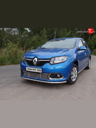 Нижняя декоративная вставка в бампер ТСС Тюнинг (d 12 мм) Renault Sandero 2 дорестайлинг (2014-2018)