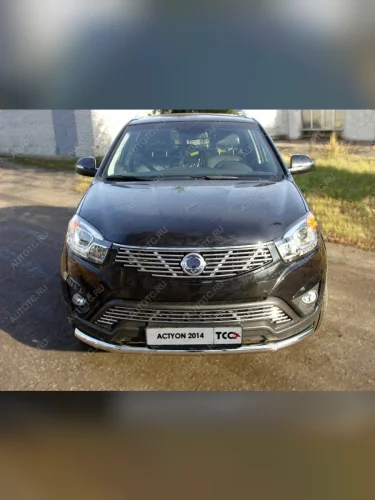 Нижняя декоративная вставка в бампер ТСС Тюнинг (d 12 мм) SSANGYONG Actyon рестайлинг (2013-2021)