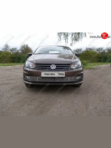 Нижняя декоративная вставка в бампер ТСС Тюнинг (d 12 мм) Volkswagen Polo Mk6 лифтбек (2020-2022)