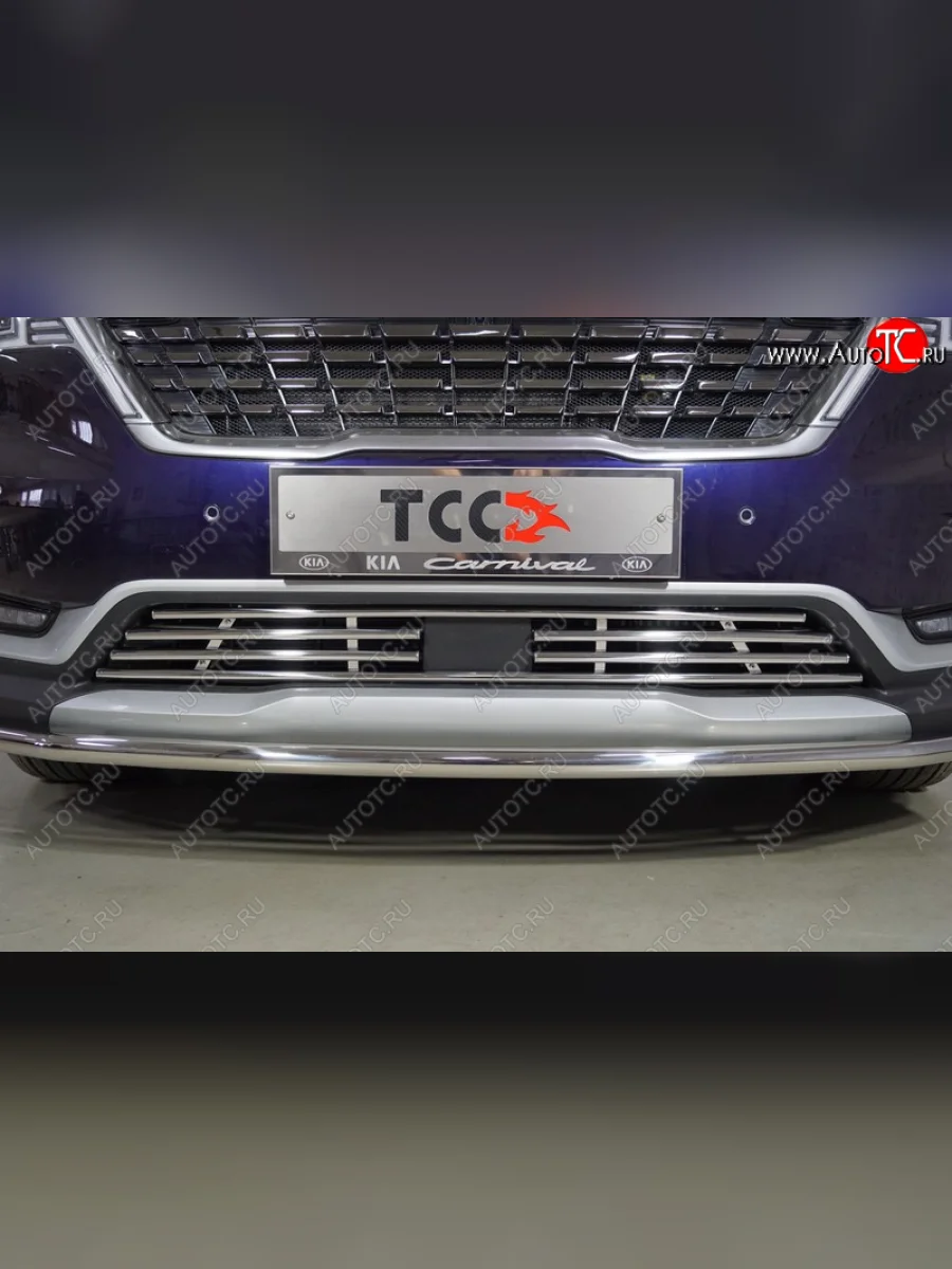 Нижняя декоративная вставка в бампер ТСС Тюнинг KIA Carnival KA4 минивэн дорестайлинг (2020-2023) (d 16 мм )  в Перми Пермском крае