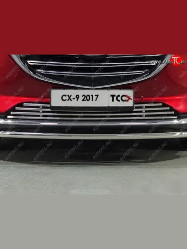 Нижняя декоративная вставка в бампер ТСС Тюнинг (d 16 мм) Mazda CX-9 TC дорестайлинг (2015-2025)
