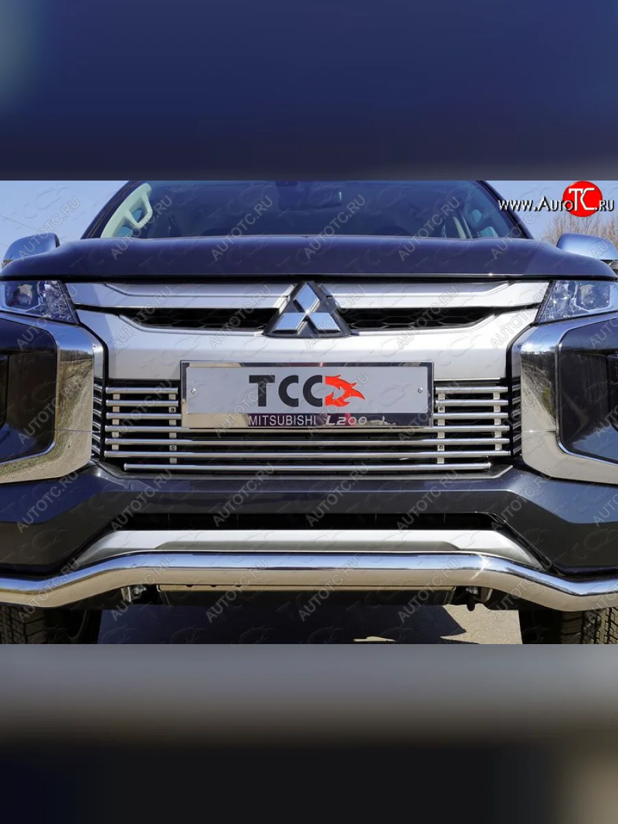 Нижняя декоративная вставка в бампер ТСС Тюнинг Mitsubishi L200 5 KK,KL рестайлинг (2018-2022) (d 16 мм)  в Перми Пермском крае