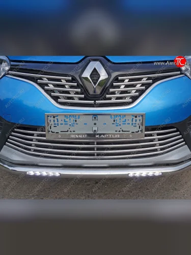 Нижняя декоративная вставка в бампер ТСС Тюнинг (d 16 мм) Renault Kaptur дорестайлинг (2016-2020)