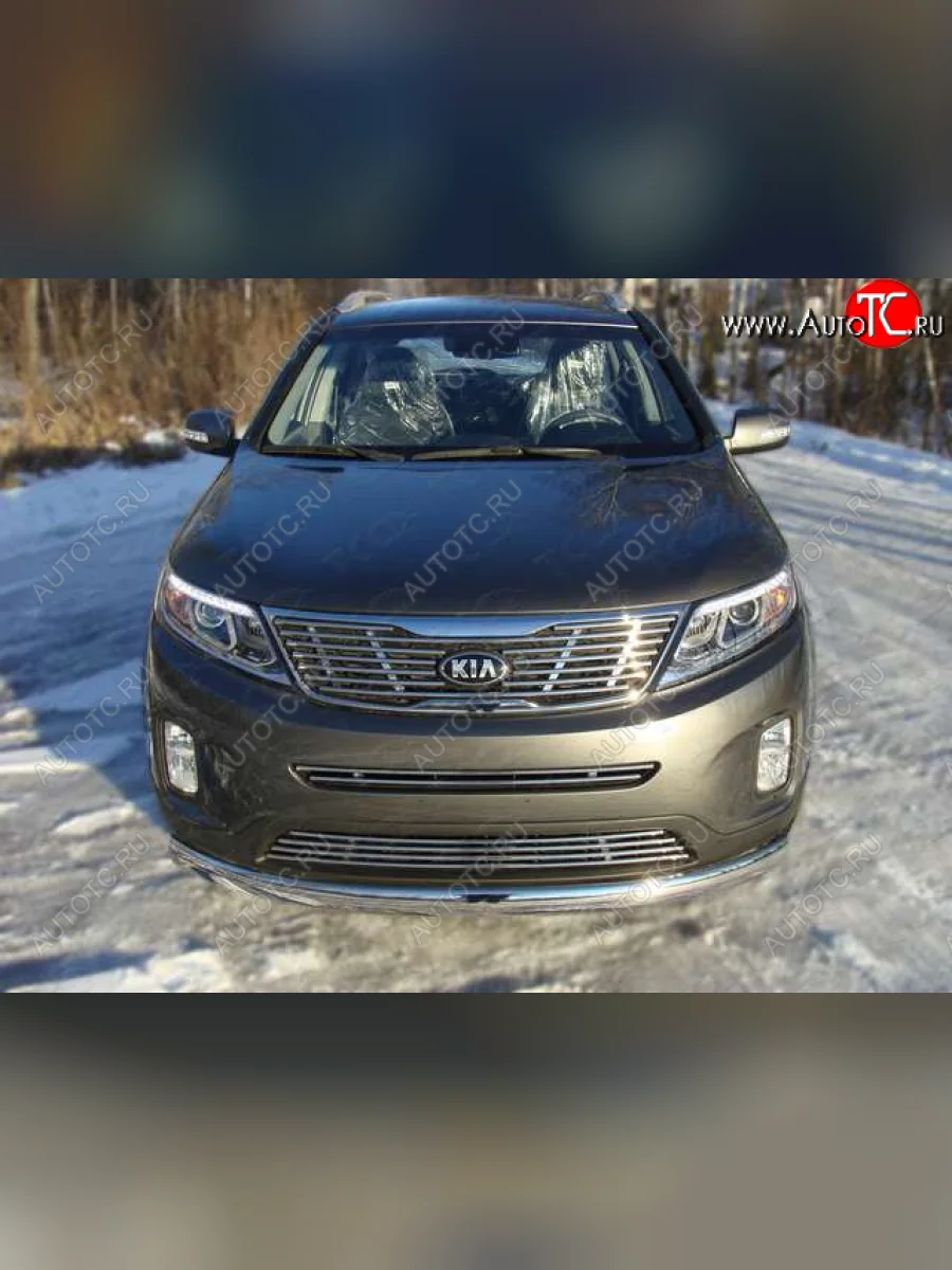 Средняя декоративная вставка в бампер ТСС Тюнинг KIA Sorento XM рестайлинг (2012-2015) (d 12 мм)  в Перми Пермском крае