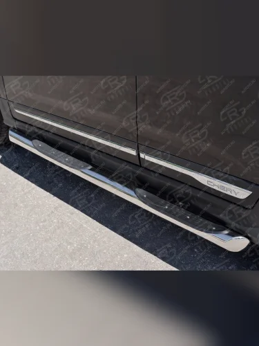 Пороги труба с проступью (d76) Slitkoff (нержавейка, торцы - срез под 45 градусов) Chery Tiggo 5  (T21) (2014-2017) дорестайлинг