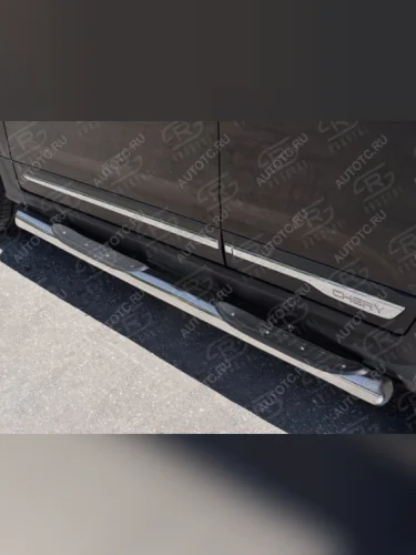 Пороги труба с накладкой SLITKOFF (нержавейка, торцы - срез под 45 градусов) Chery Tiggo 5  (T21) (2014-2017) дорестайлинг