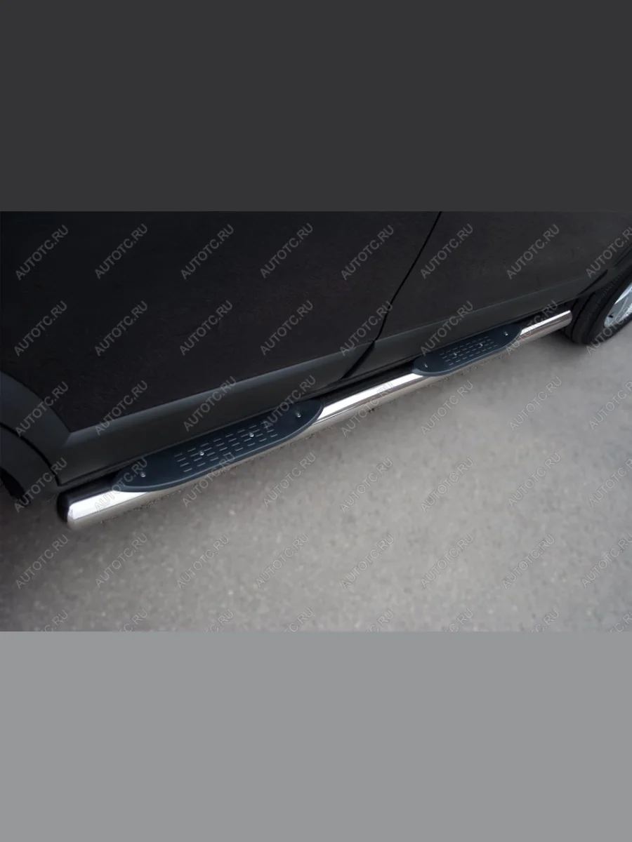 Пороги труба с накладками SLITKOFF Chevrolet Captiva 1-ый рестайлинг (2011-2013) (нержавейка, на торцах округлая напайка под 90 градусов)  в Самаре Самарской области