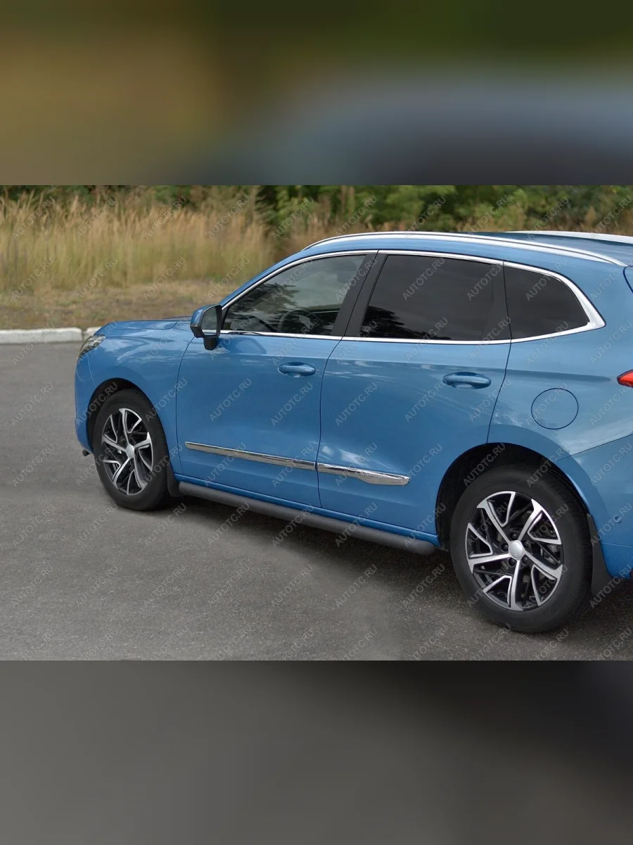 Пороги труба SLITKOFF Haval Jolion дорестайлинг (2020-2024) (нержавейка, торцы - срез под 45 градусов)  в Воронеже Воронежской области