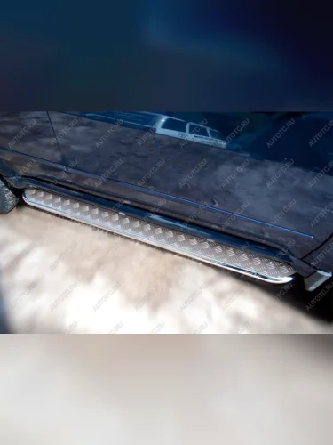 Пороги труба с листом (d42) SLITKOFF (Лист алюминиевый, профиль нержавейка) KIA Sorento  UM/Prime (2014-2018) дорестайлинг