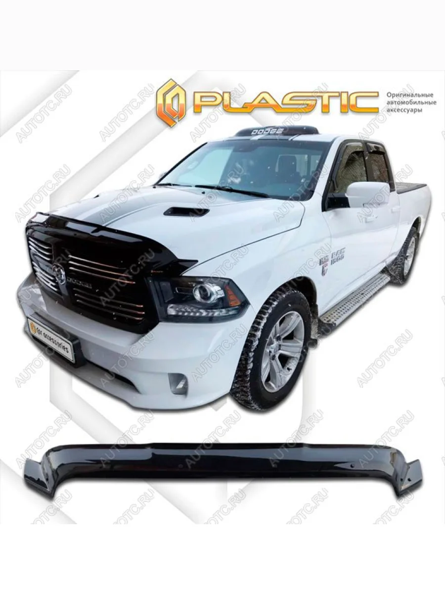 Дефлектор капота (Short Box) CA-Plastiс exclusive Dodge Ram 1500 4 DJ,DS Crew Cab (2008-2012) (серия Classic черный, Без надписи )  в Керчи Республика Крым