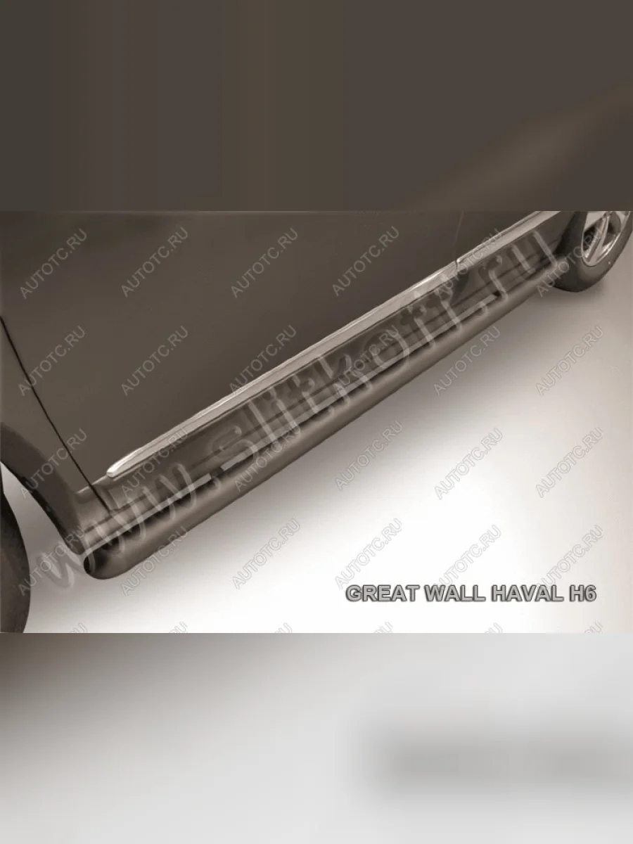 Защита порогов d57 труба со скосами 45 градусов завальцованные Slitkoff Haval H6 (2013-2020) (Сталь с полимерным покрытием в цвет черный)  в Перми Пермском крае