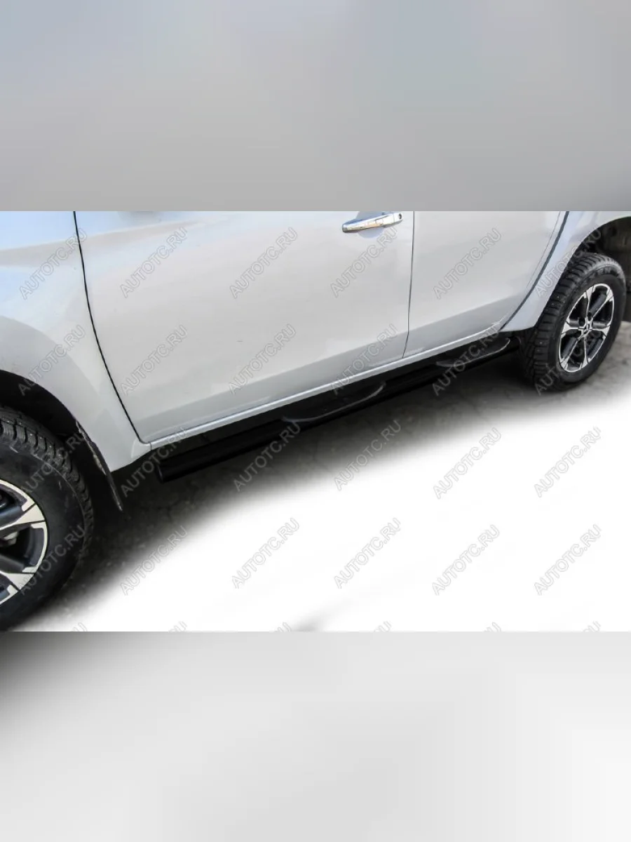 Защита порогов d76 с проступями Slitkoff Mitsubishi L200 5 KK,KL рестайлинг (2018-2022) (нержавейка с полимерным покрытием в цвет черный)  в Самаре Самарской области