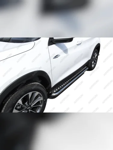 Защита порогов d57 с листом (2WD) Slitkoff (нержавейка с полимерным покрытием в цвет черный) Haval Jolion (2020-2024) дорестайлинг