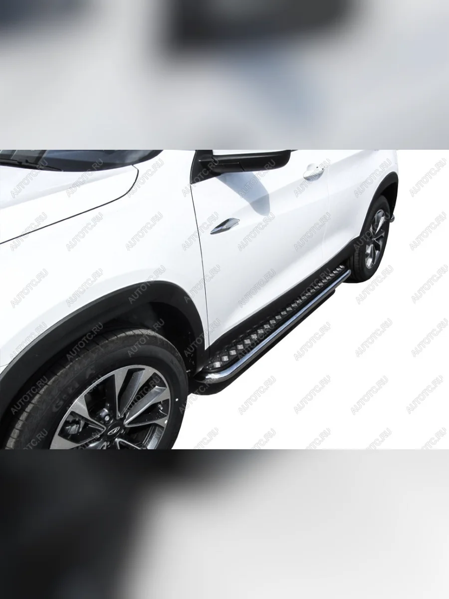 Защита порогов d57 с листом (2WD) Slitkoff  Haval Jolion (2020-2024) (нержавейка с полимерным покрытием в цвет черный)  в Самаре Самарской области