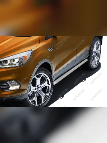 Защита порогов d57 Slitkoff (Сталь с полимерным покрытием в цвет серебристые) Ford Kuga 2 рестайлинг (2016-2019)