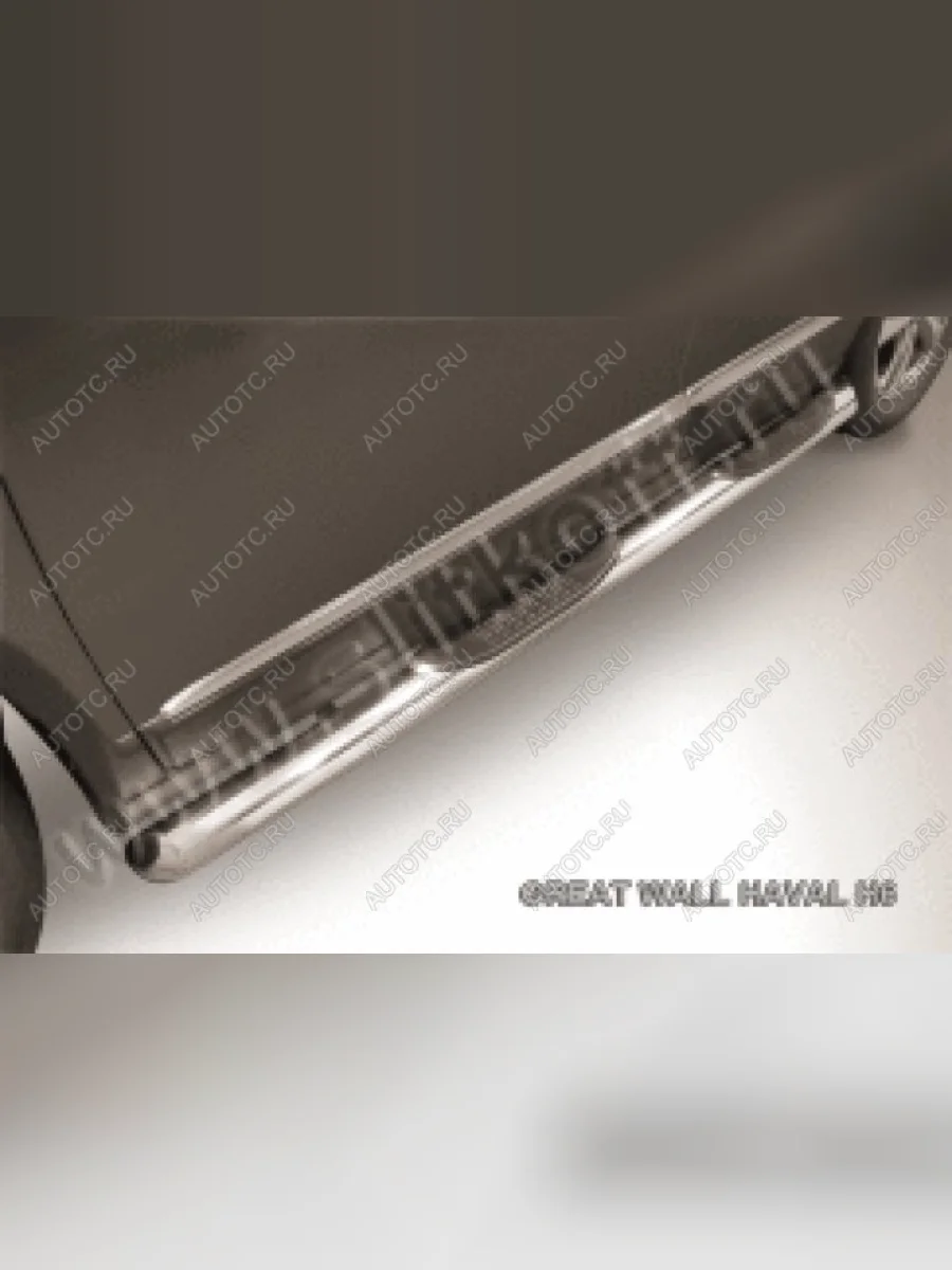 Защита порогов d76 с проступью со скосами 45 градусов завальцованные Slitkoff Haval H6 (2013-2020) (Сталь с полимерным покрытием в цвет серебристые)  в Перми Пермском крае