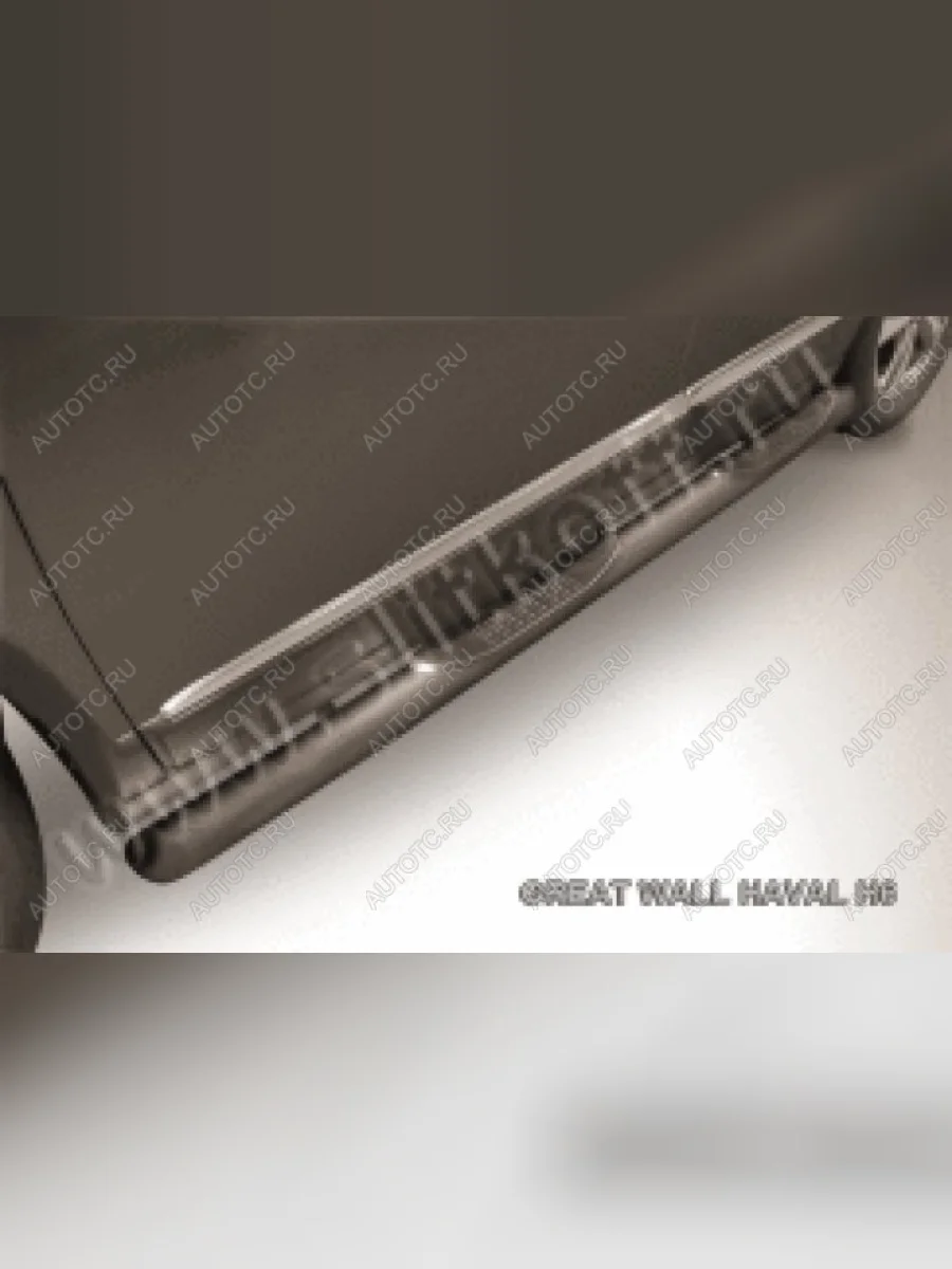 Защита порогов d76 с проступью со скосами 45 градусов завальцованные Slitkoff Haval H6 (2013-2020) (Сталь с полимерным покрытием в цвет черный)  в Воронеже Воронежской области