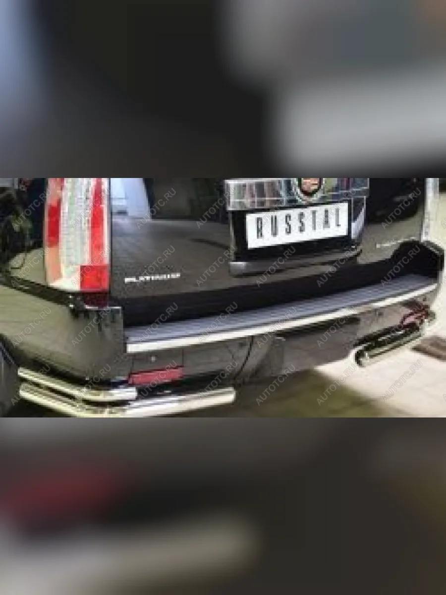 Защита заднего бампера уголки d57 (секции) d42 (секции) Slitkoff Cadillac Escalade GMT926 джип 5 дв. короткая база (2006-2014) (нержавейка полированная)  с доставкой в г. Керчь