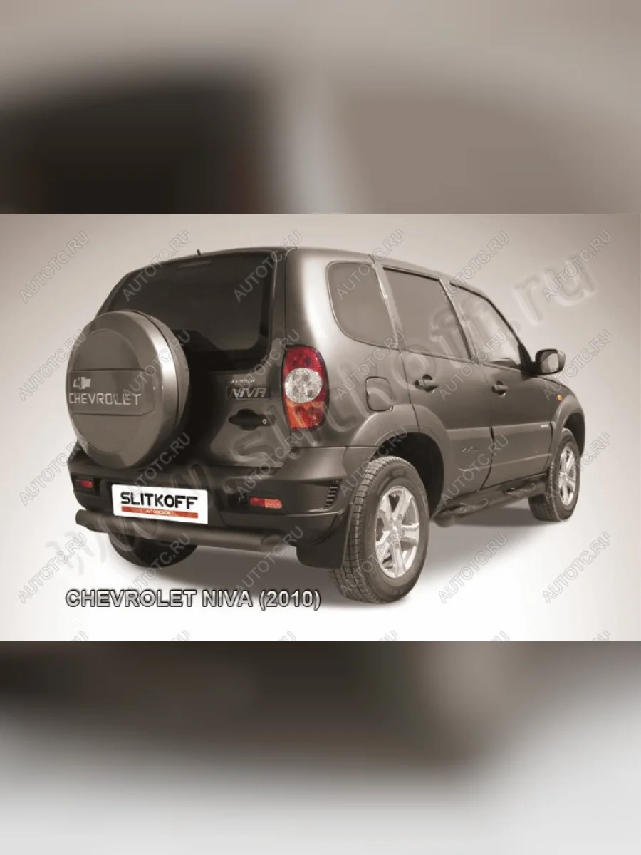 Защита заднего бампера d76 без фаркопа (BERTONE) Slitkoff Chevrolet Niva 2123 рестайлинг (2009-2020) (нержавейка с полимерным покрытием в цвет черный)  с доставкой в г. Керчь