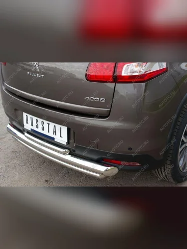 Защита заднего бампера d76d42d42 Slitkoff (нержавейка полированная) Peugeot 4008 (2012-2017)