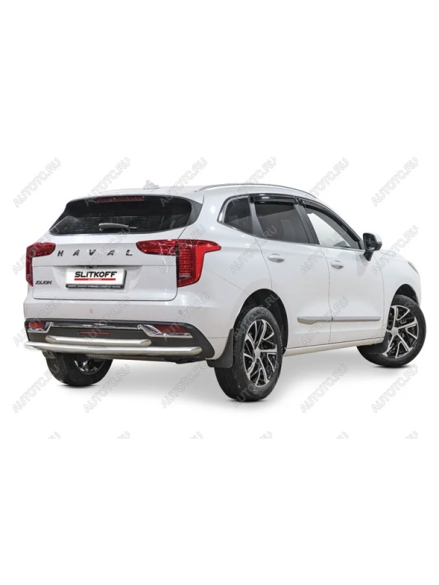Защита заднего бампера d42+d42 двойная (2WD) Slitkoff Haval Jolion дорестайлинг (2020-2024) (нержавейка полированная)  в Перми Пермском крае