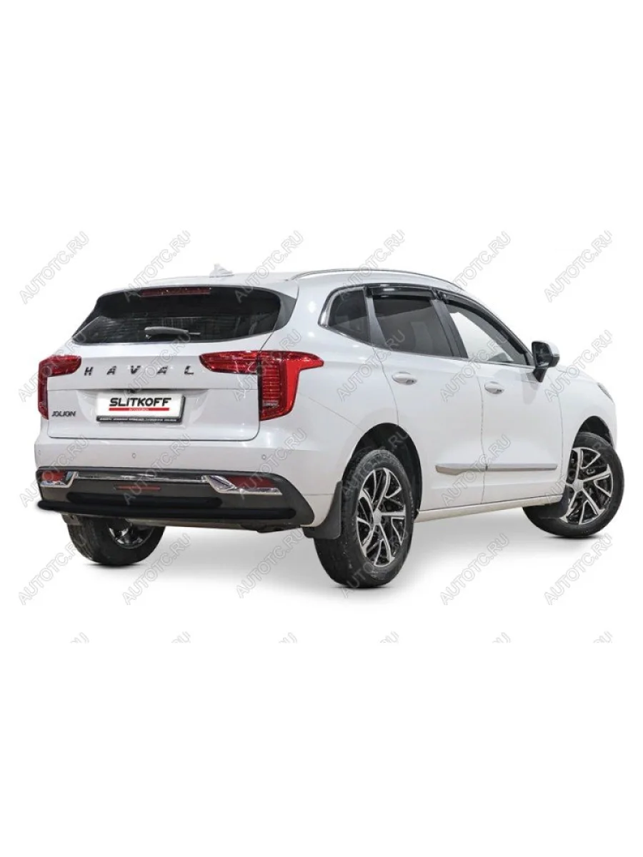 Защита заднего бампера d42+d42 двойная (2WD) Slitkoff  Haval Jolion (2020-2024) (нержавейка с полимерным покрытием в цвет черный)  с доставкой в г. Самара