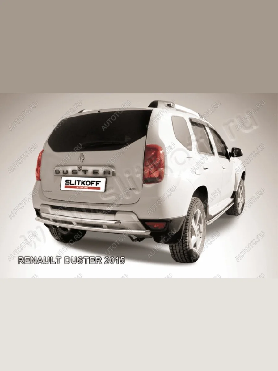Защита заднего бампера d42+d42 двойная Slitkoff Renault Duster HS рестайлинг (2015-2021) (нержавейка полированная)  в Керчи Республика Крым