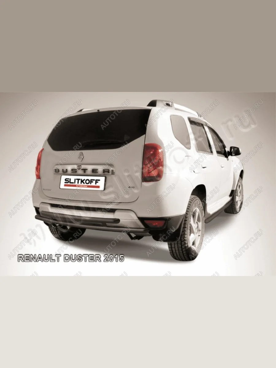Защита заднего бампера d42+d42 двойная Slitkoff  Renault Duster (2015-2021) HS (нержавейка с полимерным покрытием в цвет черный)  в Самаре Самарской области