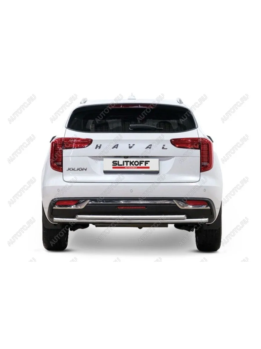 Защита заднего бампера d57+d42 (2WD) двойная Slitkoff Haval Jolion дорестайлинг (2020-2024) (нержавейка полированная)  в Перми Пермском крае