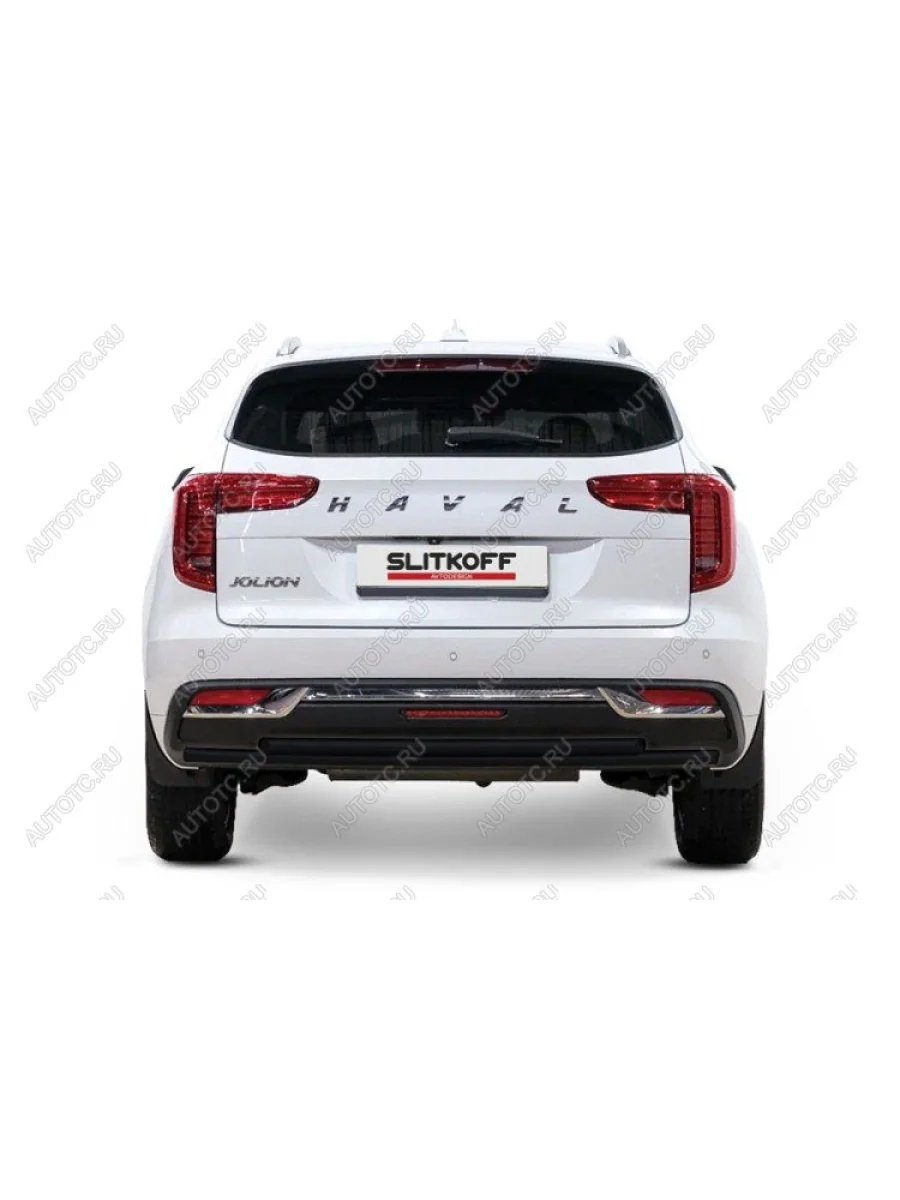 Защита заднего бампера d57+d42 (2WD) двойная Slitkoff Haval Jolion дорестайлинг (2020-2024) (нержавейка с полимерным покрытием в цвет черный)  в Перми Пермском крае