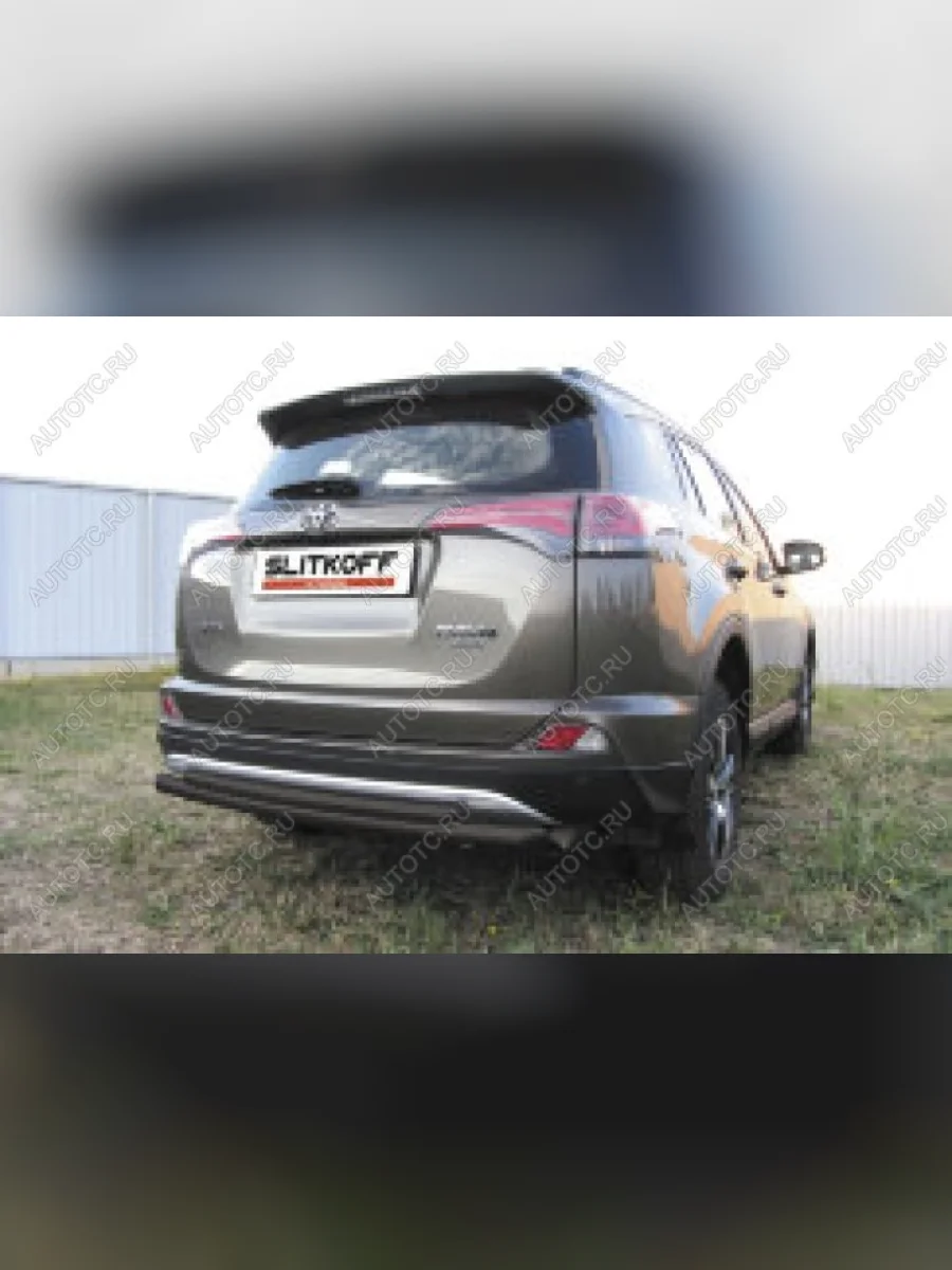 Защита заднего бампера d57+d42 двойная радиусная Slitkoff Toyota RAV4 XA40 5 дв. рестайлинг (2015-2019) (нержавейка с полимерным покрытием в цвет черный)  в Перми Пермском крае