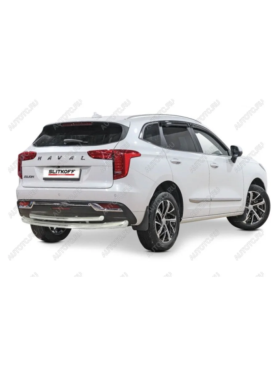Защита заднего бампера d57+d42 двойная (2WD) Slitkoff Haval Jolion дорестайлинг (2020-2024) (Сталь с полимерным покрытием в цвет серебристый)  в Перми Пермском крае