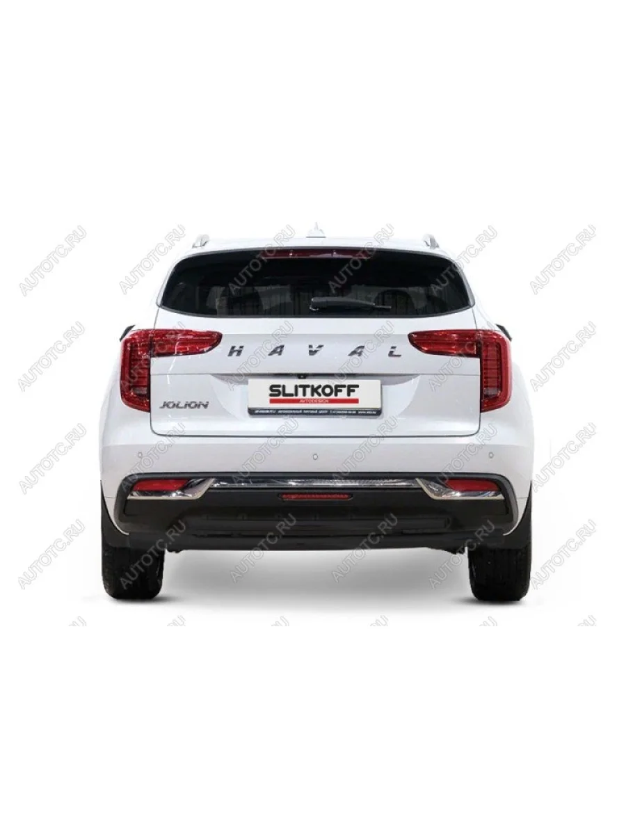 Защита заднего бампера d57+d57 двойная (2WD) Slitkoff  Haval Jolion (2020-2024) (Сталь с полимерным покрытием в цвет черный)  в Воронеже Воронежской области
