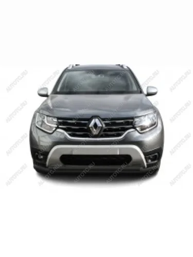 Защита переднего бампера d57+d42 двойная Slitkoff (нержавейка с полимерным покрытием в цвет черный) Renault Duster  HM (2021-2024) рестайлинг