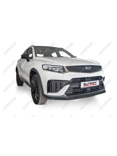 Защита переднего бампера d42+d42 двойная Slitkoff (нержавейка полированная) Geely Tugella  FY11,HPBA4 (2022-2025) рестайлинг