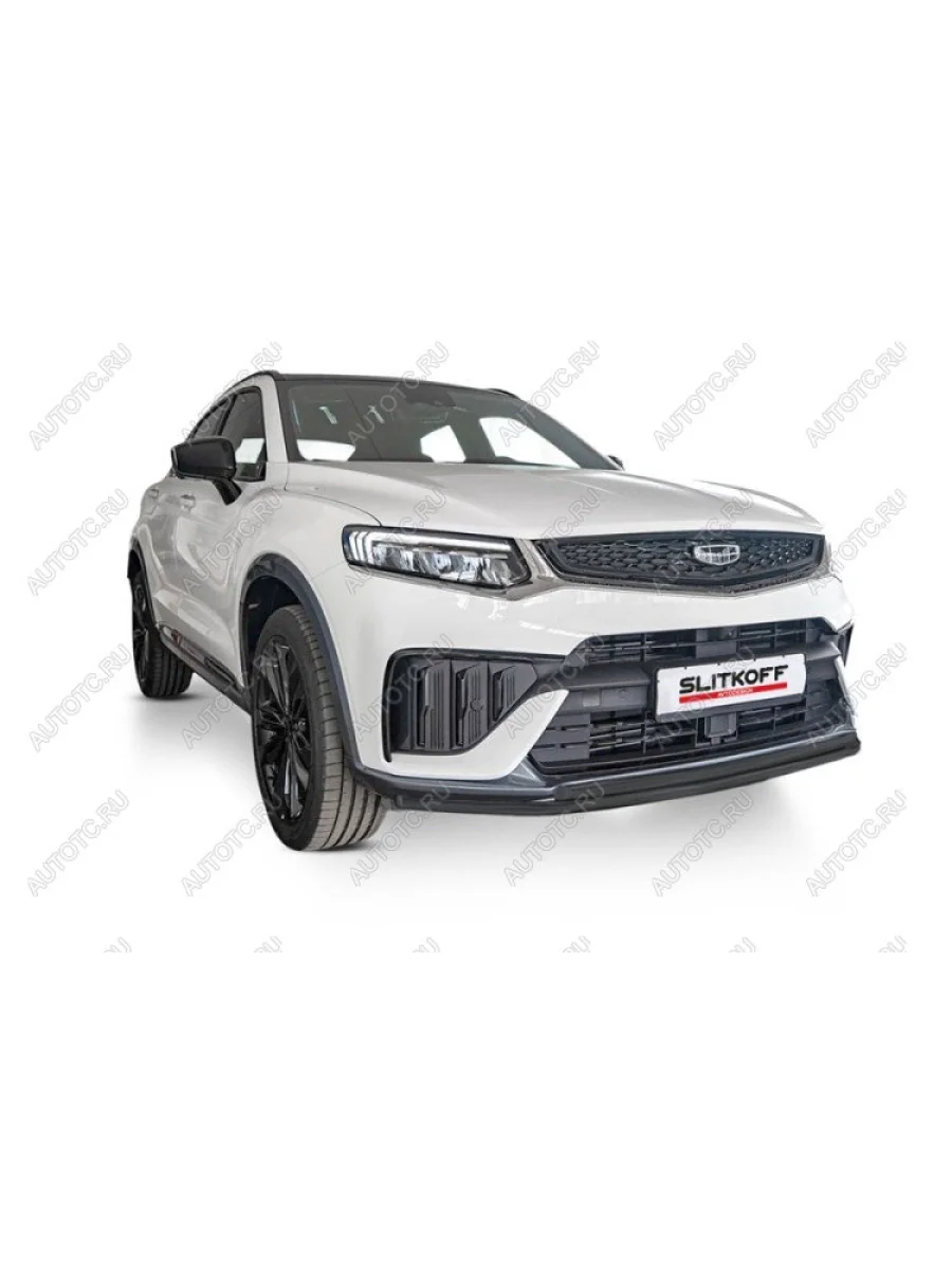 Защита переднего бампера d42+d42 двойная Slitkoff  Geely Tugella (2022-2025) FY11,HPBA4 (нержавейка полированная)  в Самаре Самарской области