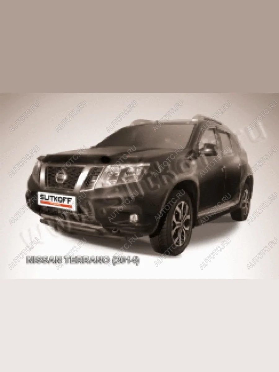 Защита переднего бампера d42+d42 двойная Slitkoff Nissan Terrano D10 рестайлинг (2016-2022) (нержавейка с полимерным покрытием в цвет черный)  в Керчи Республика Крым