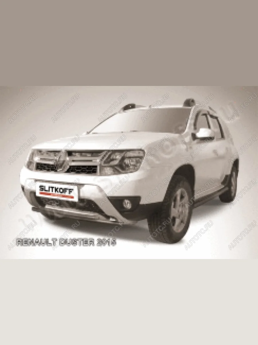 Защита переднего бампера d42+d42 двойная Slitkoff Renault Duster HS рестайлинг (2015-2021) (нержавейка с полимерным покрытием в цвет черный)  в Керчи Республика Крым