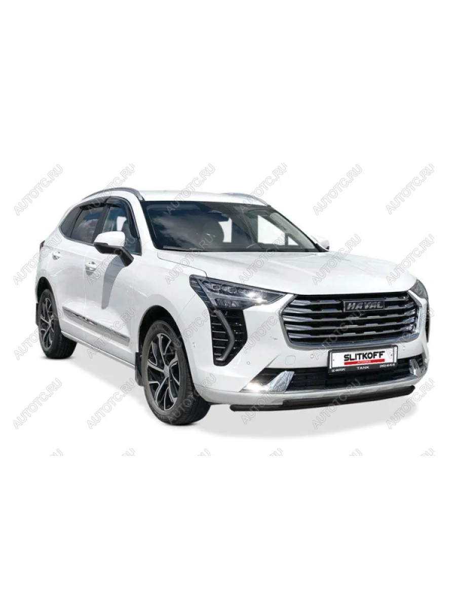 Защита переднего бампера d42+d42 двойная (2WD) Slitkoff  Haval Jolion (2020-2024) (Сталь с полимерным покрытием в цвет черный)  в Самаре Самарской области