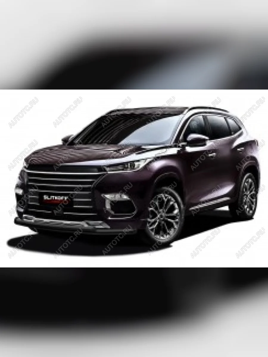 Защита переднего бампера d57+d42 двойная Slitkoff  EXEED TXL (2021-2025) (нержавейка с полимерным покрытием в цвет черный)  в в Керчи Республика Крым