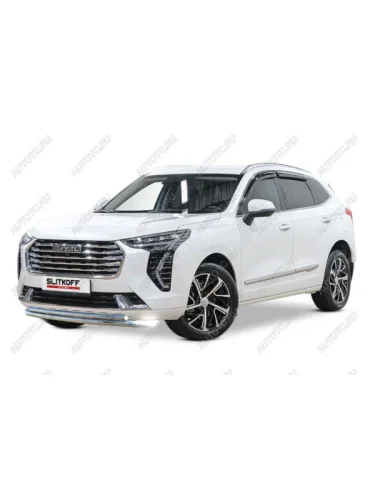 Защита переднего бампера d57 + d42 (2WD) Slitkoff (нержавейка полированная) Haval Jolion (2020-2024) дорестайлинг