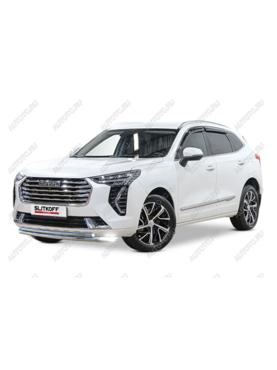 Защита переднего бампера d57 + d42 (2WD) Slitkoff  Haval Jolion (2020-2024) (нержавейка полированная)  в Воронеже Воронежской области