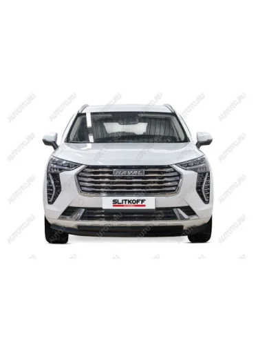Защита переднего бампера d57 + d42 (2WD) Slitkoff (нержавейка с полимерным покрытием в цвет черный) Haval Jolion (2020-2024) дорестайлинг