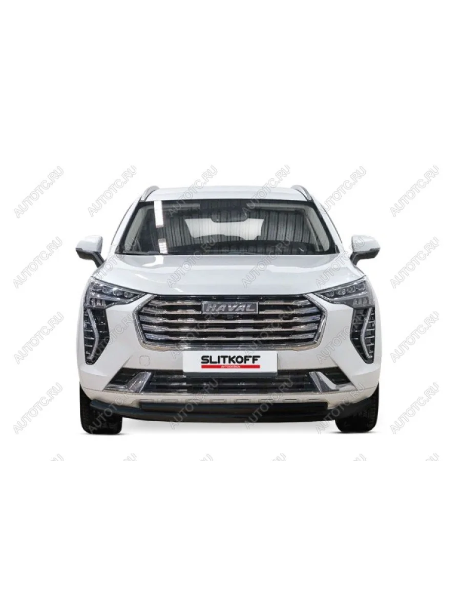 Защита переднего бампера d57 + d42 (2WD) Slitkoff  Haval Jolion (2020-2024) (нержавейка с полимерным покрытием в цвет черный)  с доставкой в г. Керчь