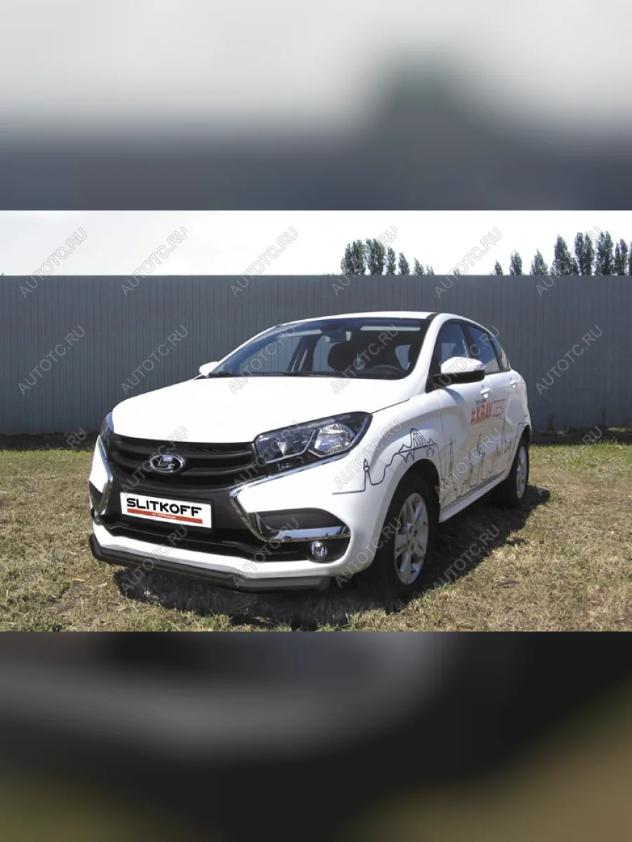 Защита переднего бампера d57+d42 двойная Slitkoff  Лада ВАЗ XRAY (2016-2022) (нержавейка с полимерным покрытием в цвет черный)  в Самаре Самарской области