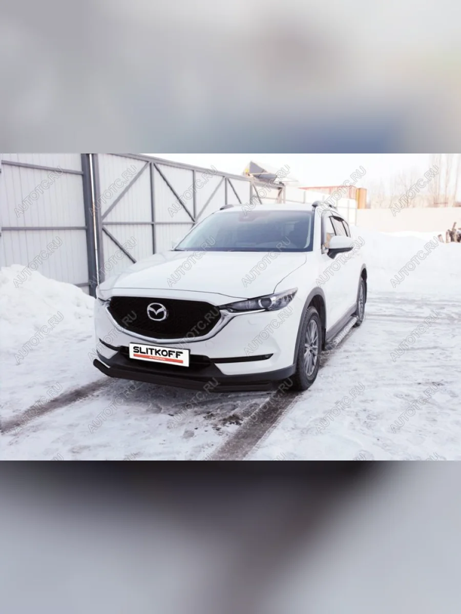 Защита переднего бампера d57+d42 двойная Slitkoff Mazda CX-5 KF (2016-2025) (нержавейка с полимерным покрытием в цвет черный)  с доставкой в г. Пермь