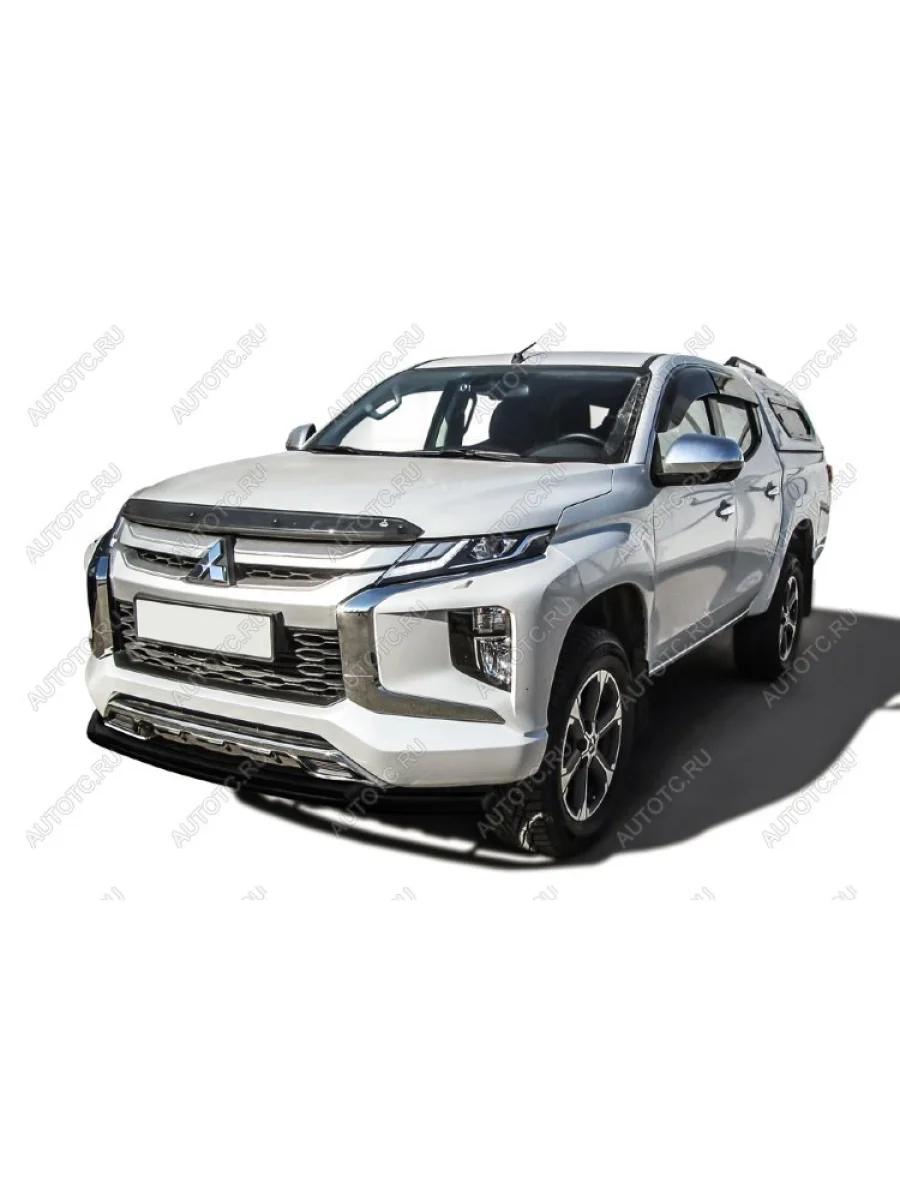 Защита переднего бампера d57+d42 двойная Slitkoff  Mitsubishi L200 (2018-2022) 5 KK,KL (нержавейка с полимерным покрытием в цвет черный)  в Самаре Самарской области