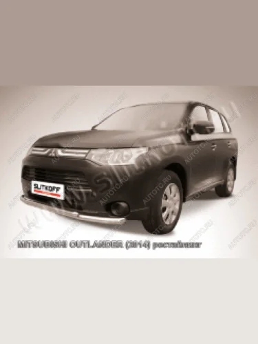 Защита переднего бампера d57+d42 двойная Slitkoff (нержавейка полированная) Mitsubishi Outlander  GF (2014-2016) 1-ый рестайлинг