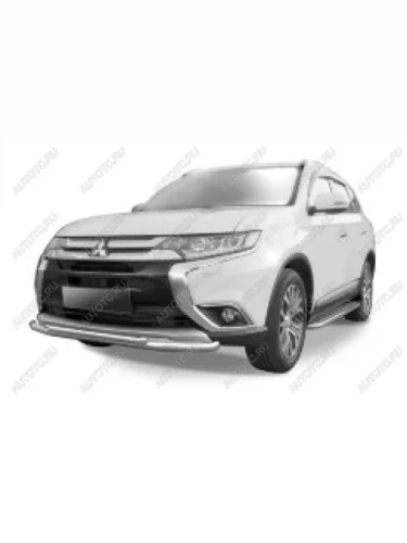 Защита переднего бампера d57+d42 двойная Slitkoff (нержавейка полированная) Mitsubishi Outlander  GF (2015-2018) 2-ой рестайлинг